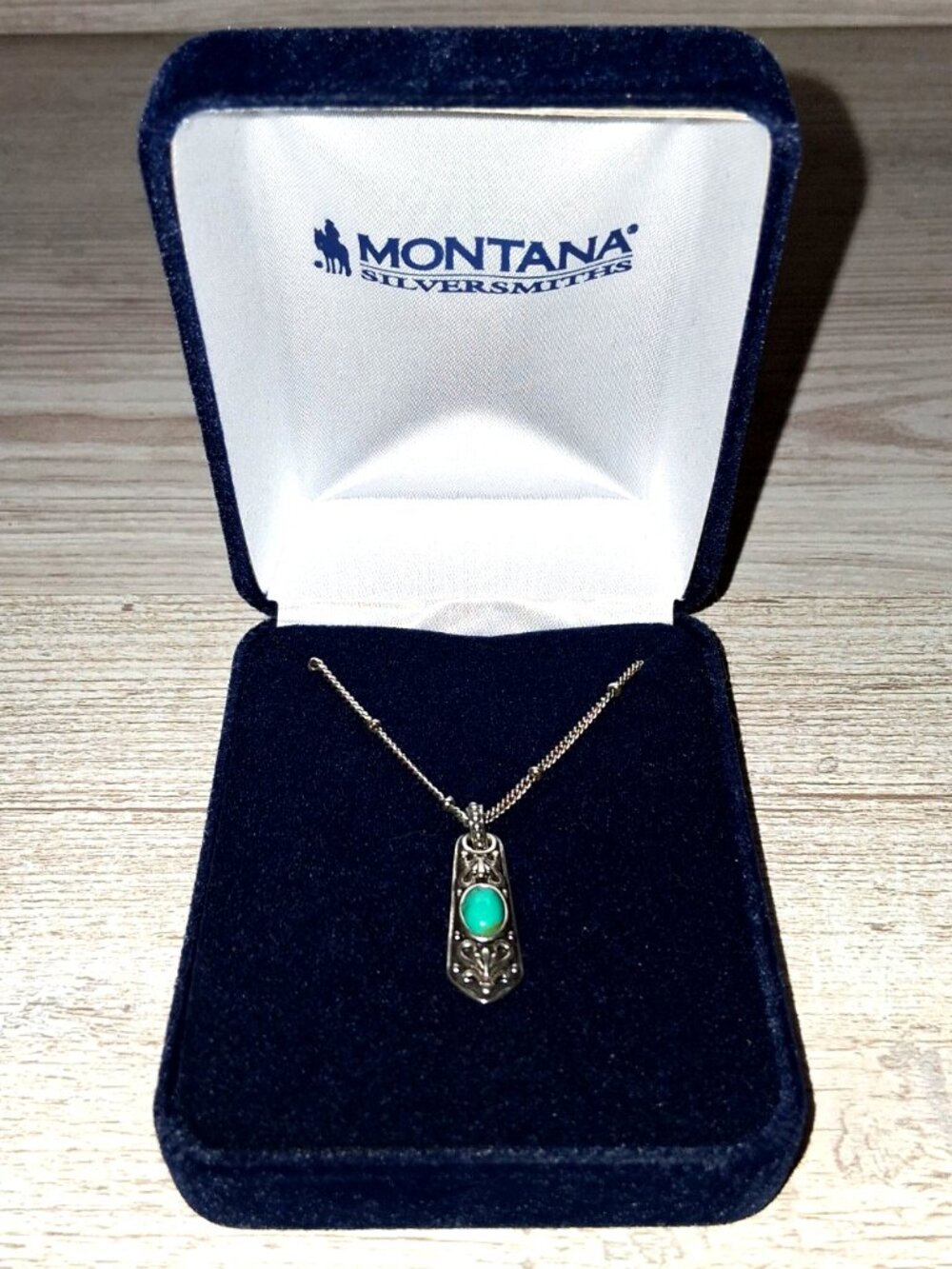 Montana Silversmiths Vintage Treasure Faux Turquoise Stone Drop Pendant Necklace